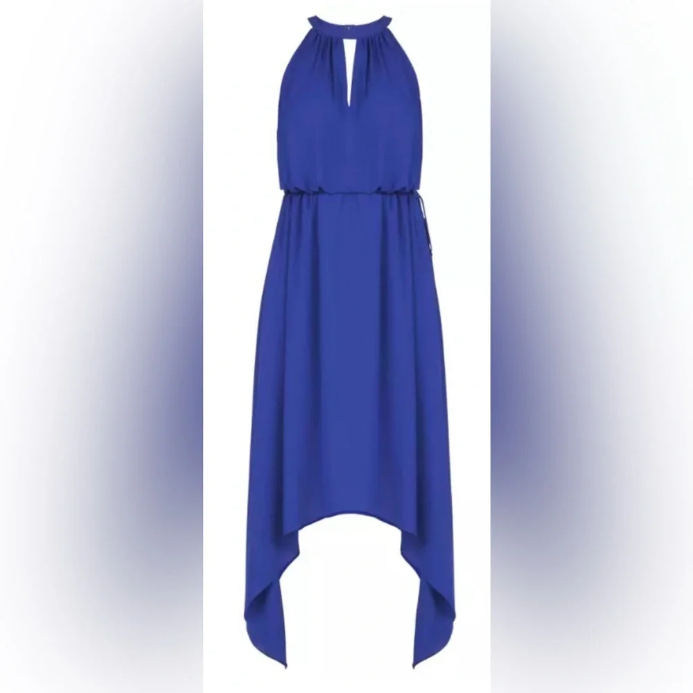 Women's BCBG Max Azria Royal Blue Keelie Keyhole-Front Halter Dress Sz Large Women's BCBG Max Azria Royal Blue Keelie Keyhole-Front Halter Dress Sz Large